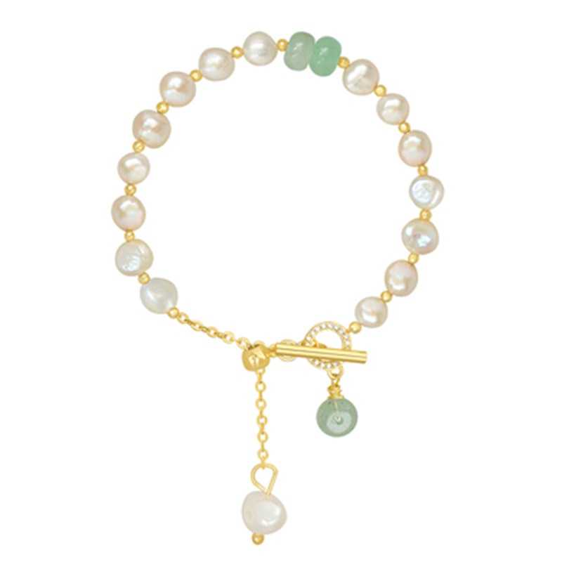 Women's Stainless Steel Natural Stone Pearl Pendant Bracelet