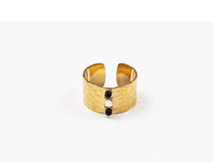 Women's Stainless Steel Open Adjustable Ring With Stone