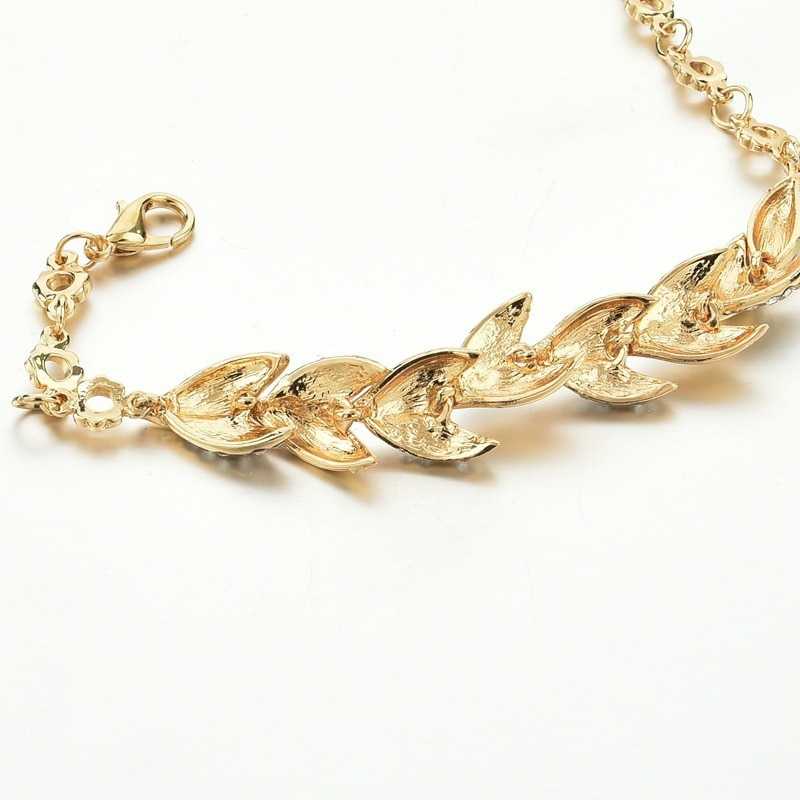 Women's Braided Leaf Chain Bracelet Embossed Cubic Zirconia