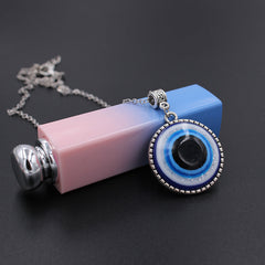 Unisex Silver Plated Chain Necklace With Vintage Blue Eye Round Pendant