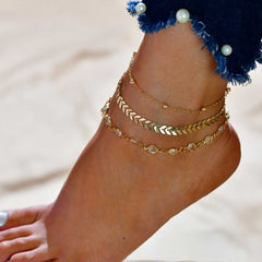 Women's Three Layer Boho Cultured Bead And Chain Anklet
