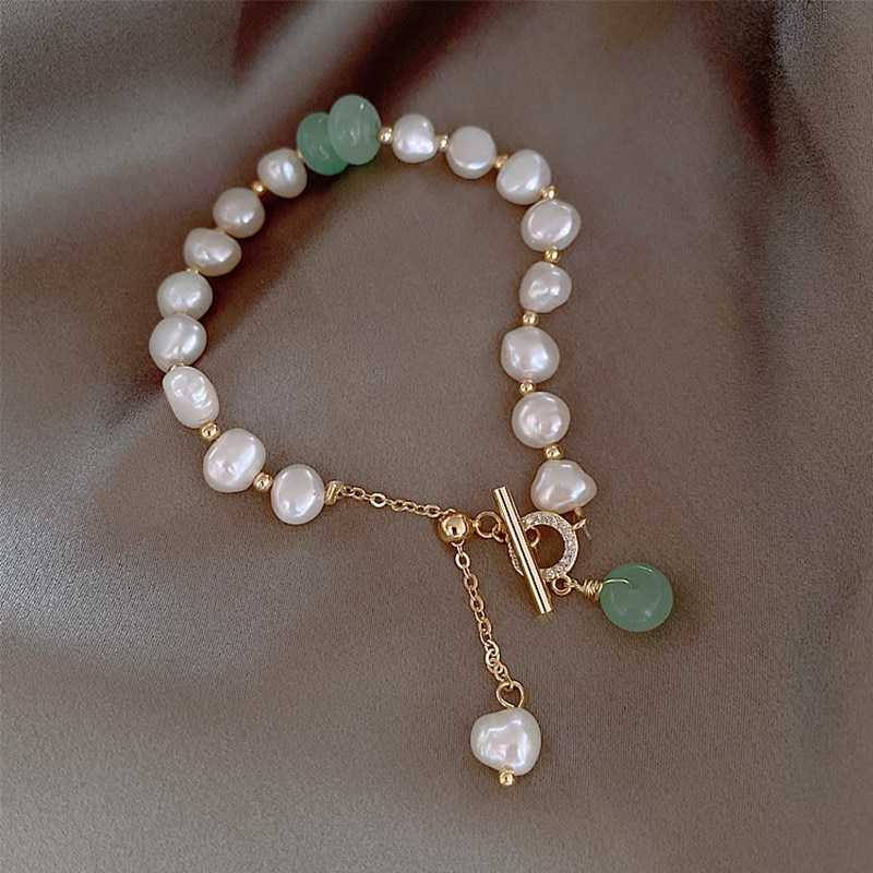 Women's Stainless Steel Natural Stone Pearl Pendant Bracelet