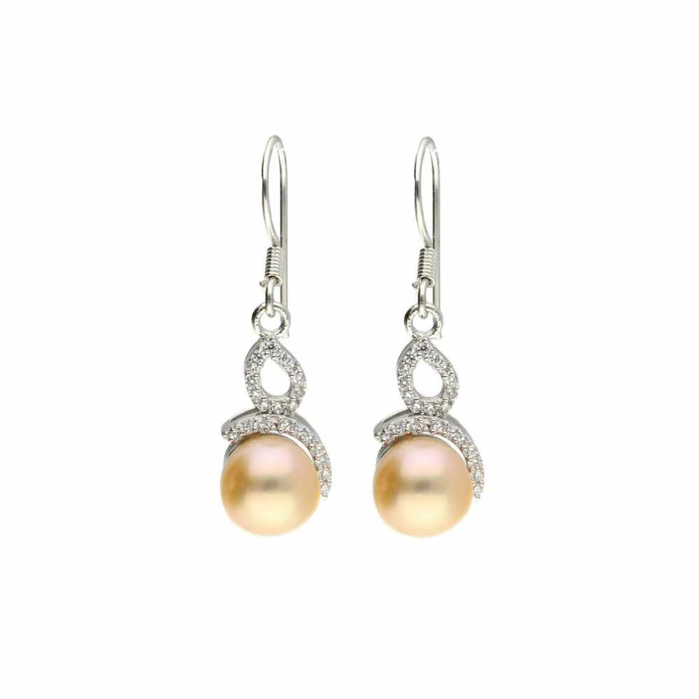 Silver Plated Earring With Pink Freshwater Pearl And Zirconia