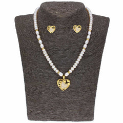 Freshwater Pearl Necklace With Gold Plated Pendant And Stud Earring