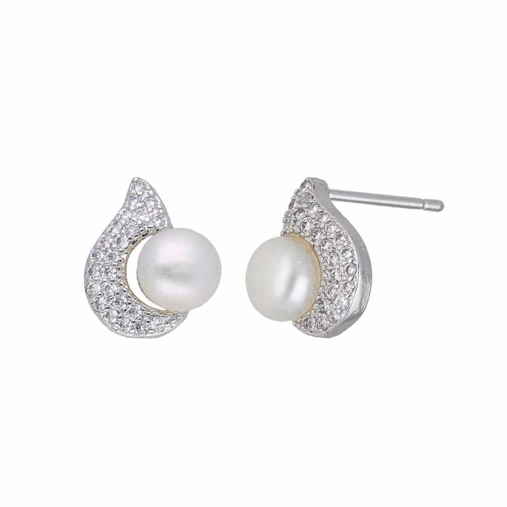 Women's Freshwater Pearl Stud Earring With Zirconia