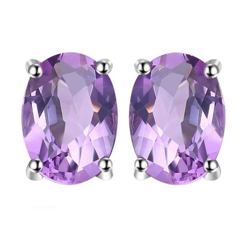 Women's Silver Plated Oval Gemstone Stud Earrings