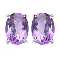 Women's Silver Plated Oval Gemstone Stud Earrings