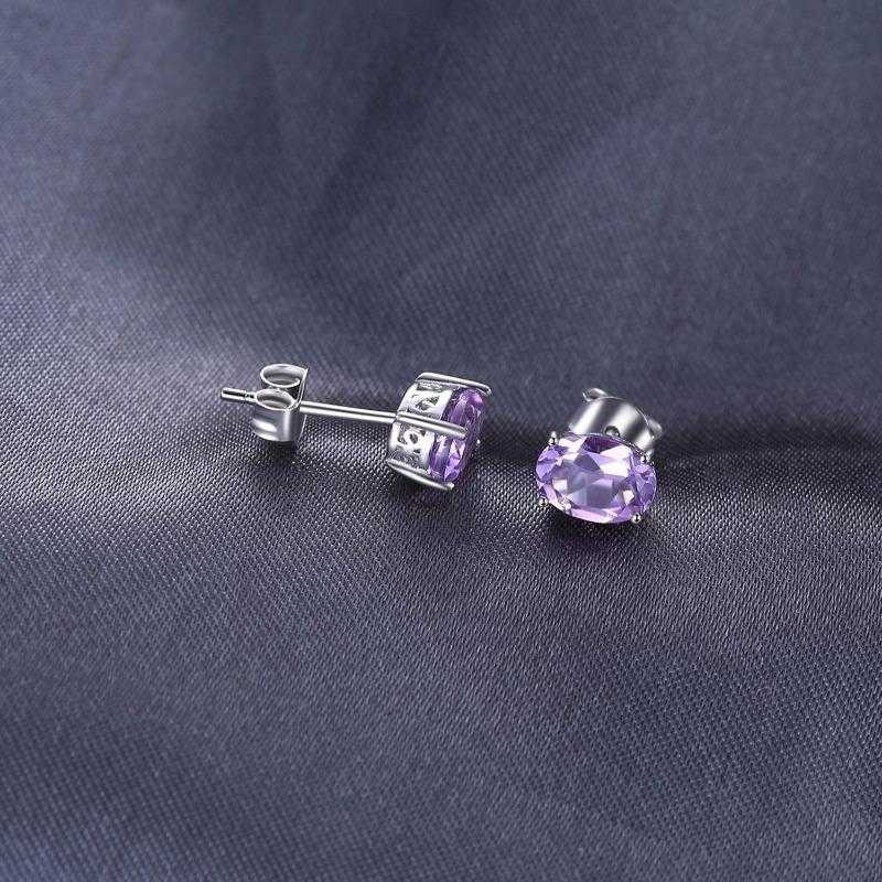 Women's Silver Plated Oval Gemstone Stud Earrings