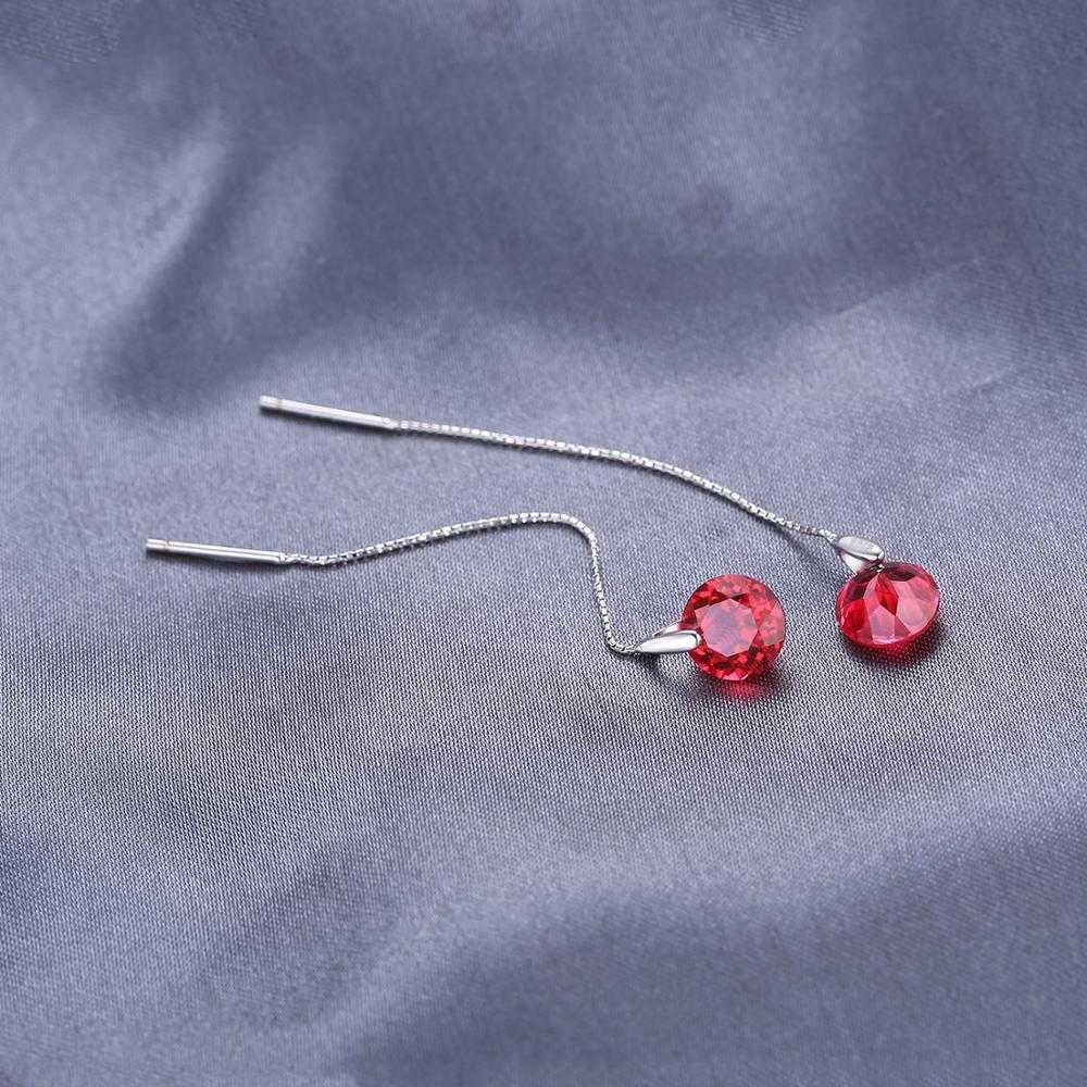 Women's Silver Plated Ruby Threader Drop Earrings