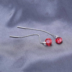 Women's Silver Plated Ruby Threader Drop Earrings