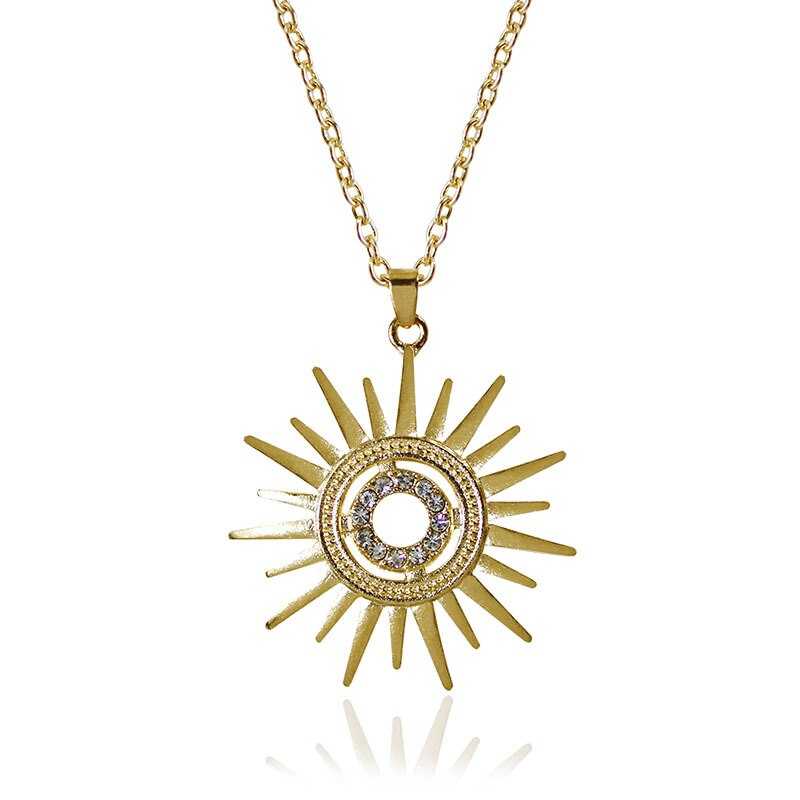 Women's Gold Plated Sun Ray Pendant Necklace With Chain