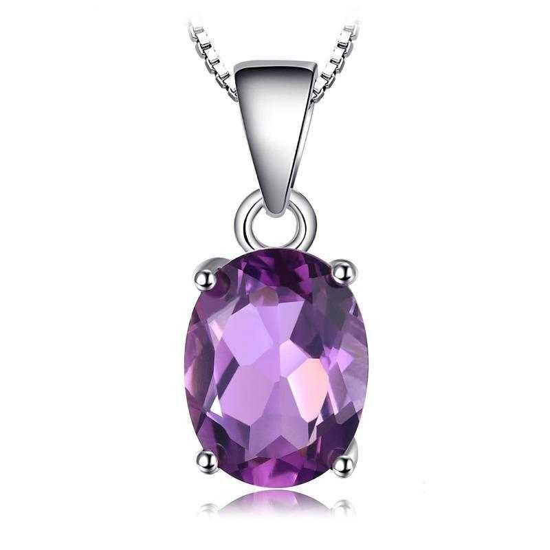 Women's Silver Plated Gemstone Oval Shaped Pendant Necklace