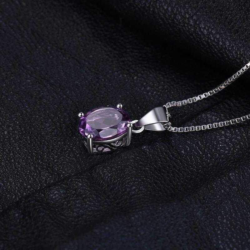 Women's Silver Plated Gemstone Oval Shaped Pendant Necklace