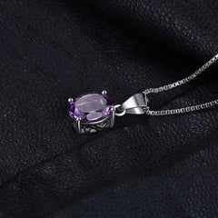Women's Silver Plated Gemstone Oval Shaped Pendant Necklace