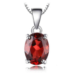Women's Silver Plated Gemstone Oval Shaped Pendant Necklace