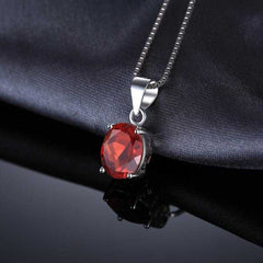 Women's Silver Plated Gemstone Oval Shaped Pendant Necklace
