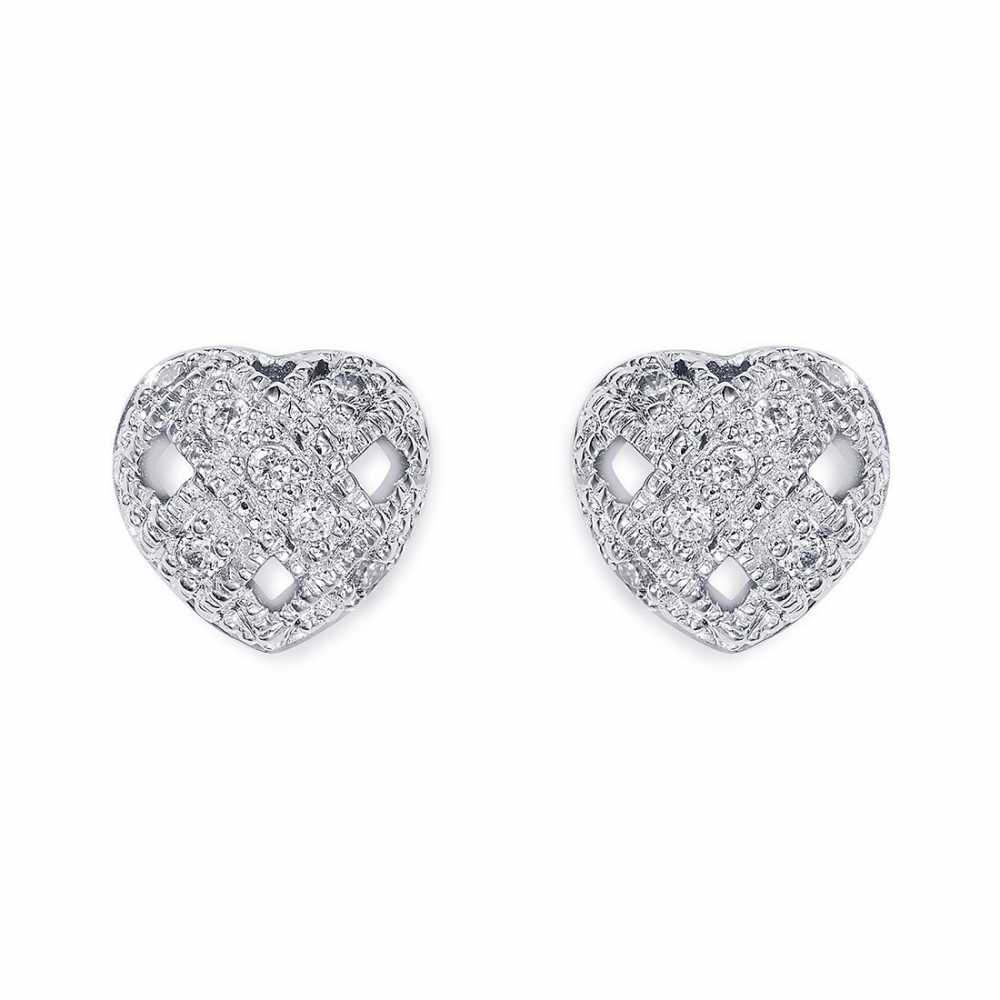 Women's Silver Plated Heart Stud Earring With Zirconia