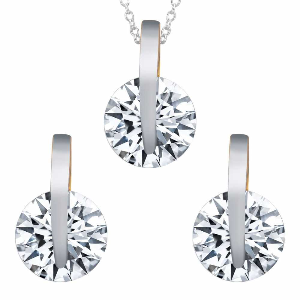 Women's Rhodium Coated Necklace Set With Earring