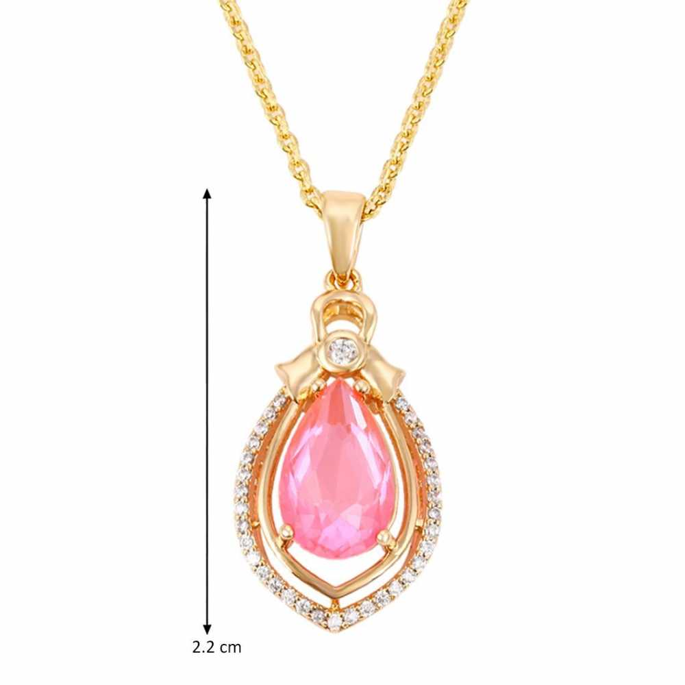 Women's Pink Crystal Zirconia Pendant With Gold Plated Chain