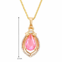 Women's Pink Crystal Zirconia Pendant With Gold Plated Chain