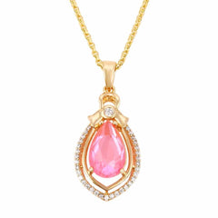 Women's Pink Crystal Zirconia Pendant With Gold Plated Chain