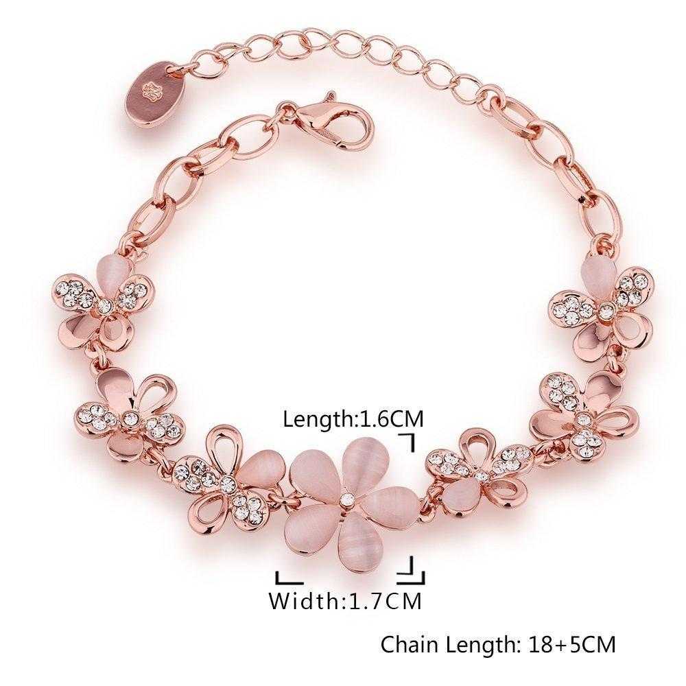 Women's Rose Gold Floral Charm Bracelet With Lobster Claw Closure