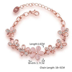 Women's Rose Gold Floral Charm Bracelet With Lobster Claw Closure