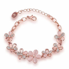 Women's Rose Gold Floral Charm Bracelet With Lobster Claw Closure
