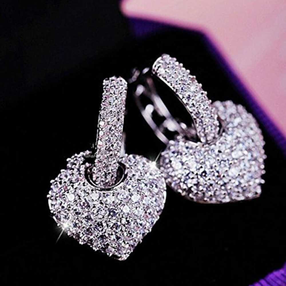 Women's Silver Plated Two Way Hoop Earring In Heart Shape