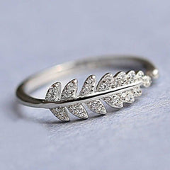 Women's Silver Plated Adjustable Crystal Ring In Leaf Design