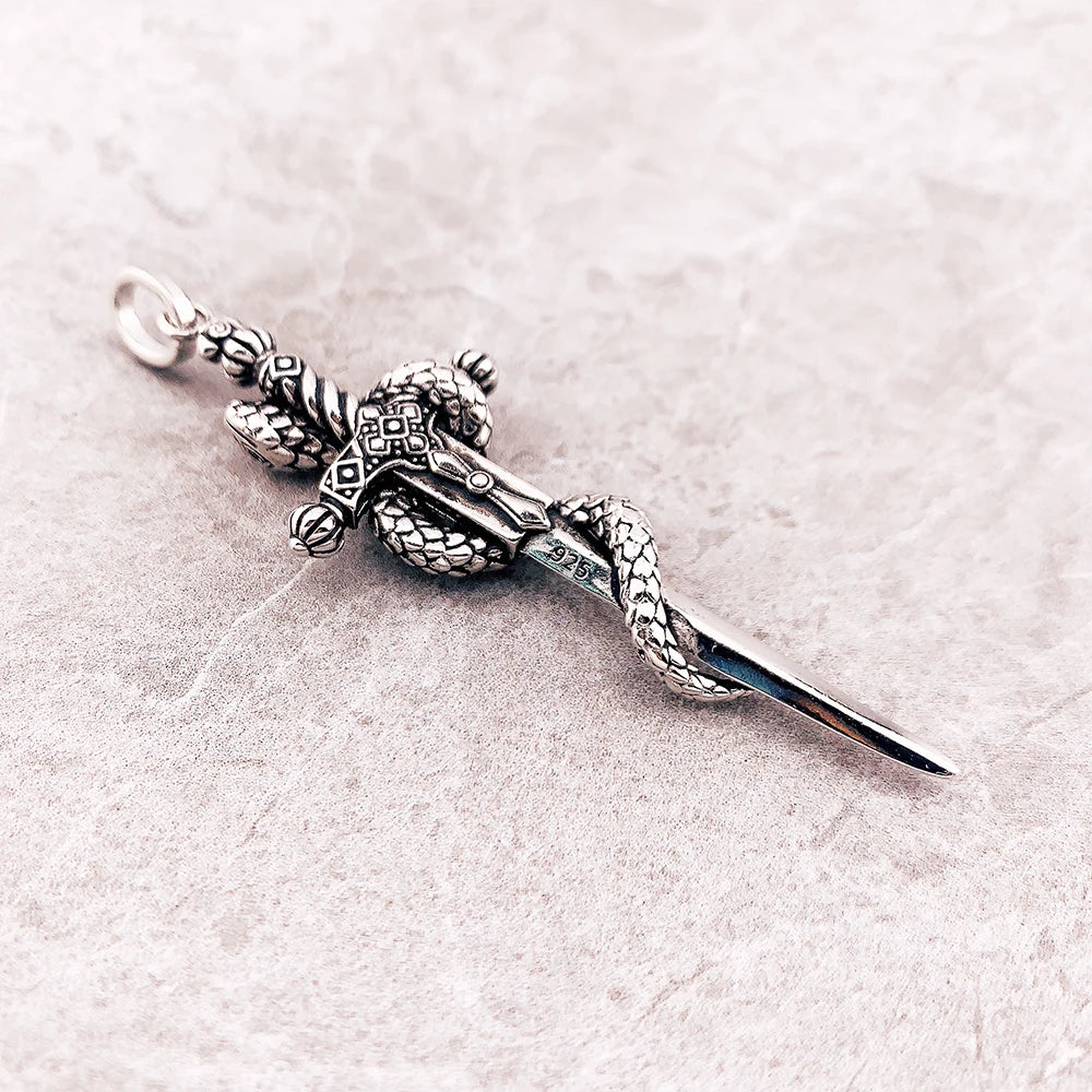 Blackened Sword With Snake 925 Sterling Silver Jewelry