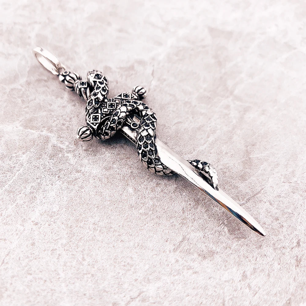 Blackened Sword With Snake 925 Sterling Silver Jewelry