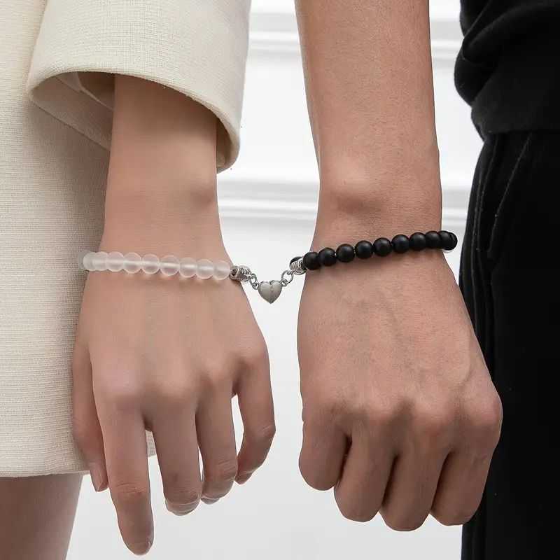 Unisex Stainless Steel Dazzling Luminous Crown Heart Beads Magnetic Bracelet
