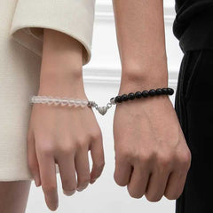 Unisex Stainless Steel Dazzling Luminous Crown Heart Beads Magnetic Bracelet