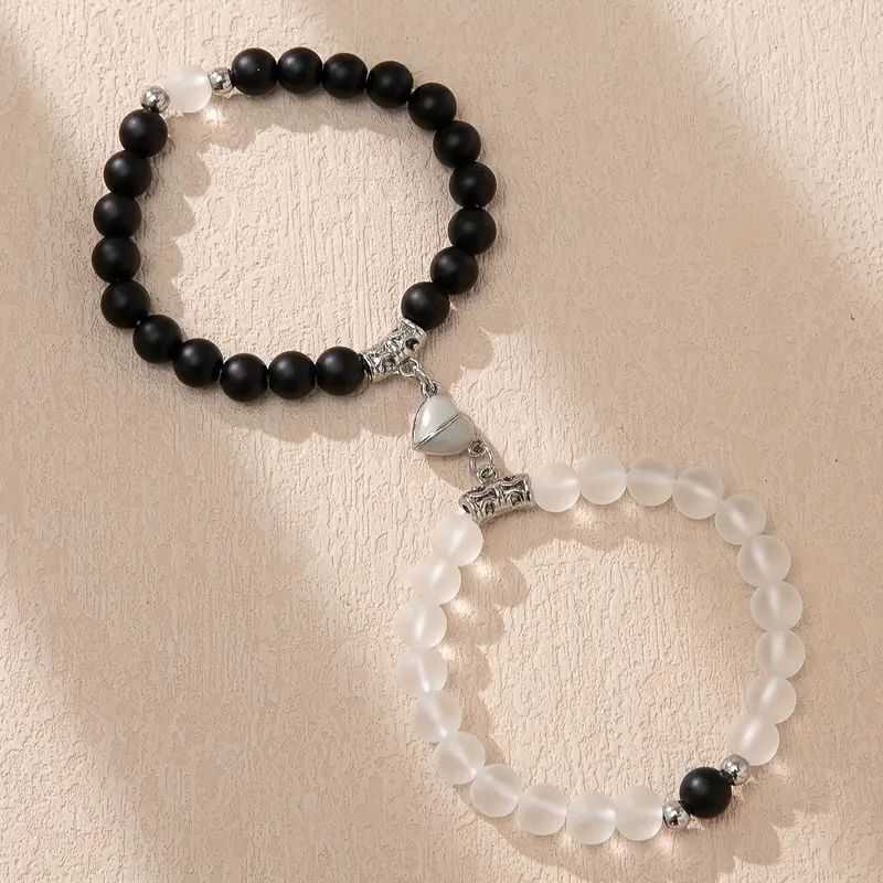 Unisex Stainless Steel Dazzling Luminous Crown Heart Beads Magnetic Bracelet