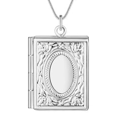 Vintage Silver 925 Square Openable Photo Locket Pendant Necklace