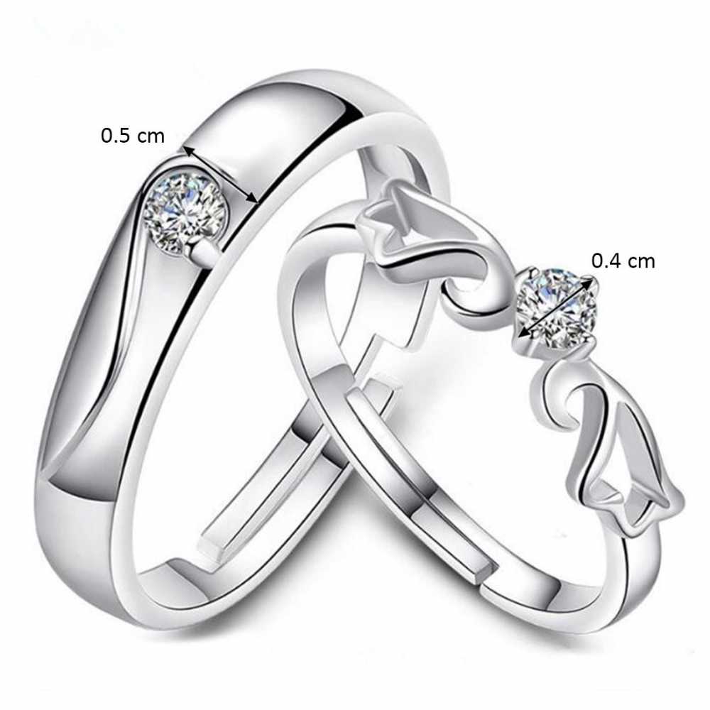 Women's Silver Plated Couple Angel Wing Rings With Cubic Zirconia Stones