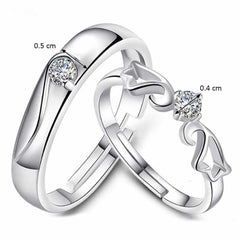 Women's Silver Plated Couple Angel Wing Rings With Cubic Zirconia Stones