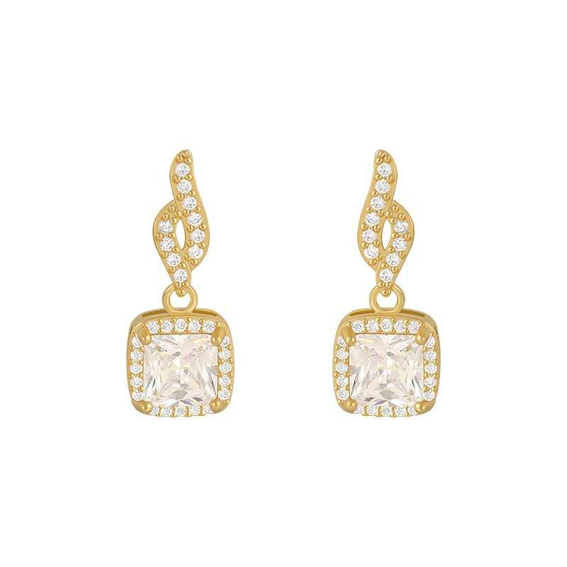 Women's Square Pendant Earrings Studded With Zircon Stones