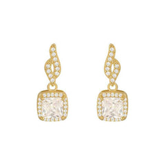 Women's Square Pendant Earrings Studded With Zircon Stones
