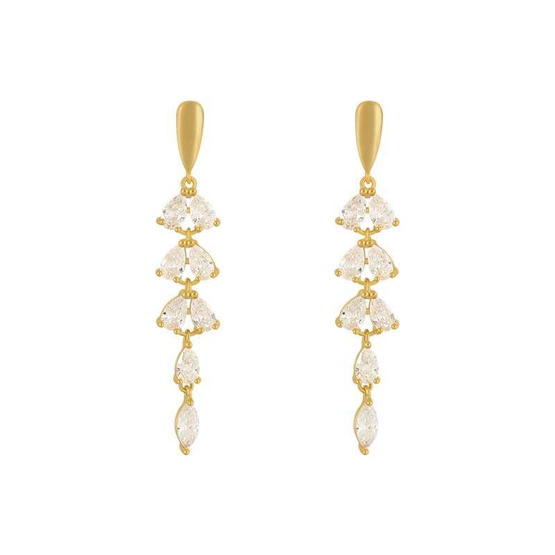 Women's Tassel Leaf Drop Earrings Studded With Zirconia