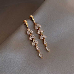Women's Tassel Leaf Drop Earrings Studded With Zirconia