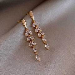 Women's Tassel Leaf Drop Earrings Studded With Zirconia