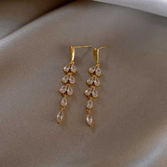 Women's Tassel Leaf Drop Earrings Studded With Zirconia