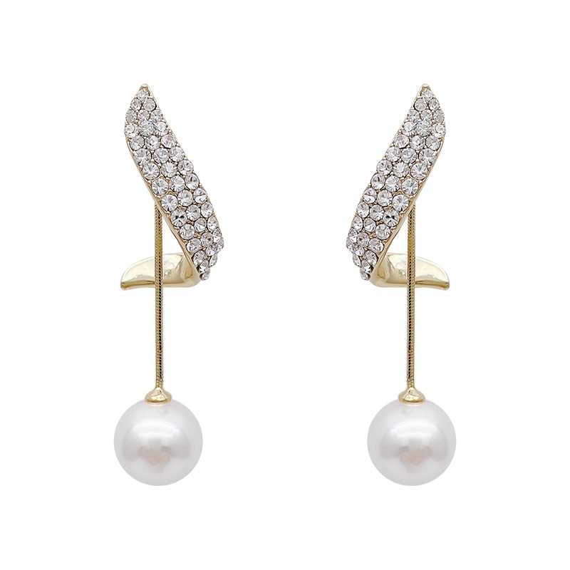 Women's Pearl Tassel Drop Earrings Studded With Rhinestones