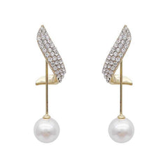 Women's Pearl Tassel Drop Earrings Studded With Rhinestones