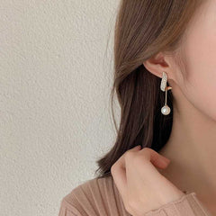 Women's Pearl Tassel Drop Earrings Studded With Rhinestones