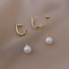 Women's Pearl Tassel Drop Earrings Studded With Rhinestones