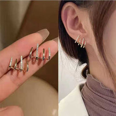 Women's Gold Plated Multi Hoop Claw Cuff Stud Earring