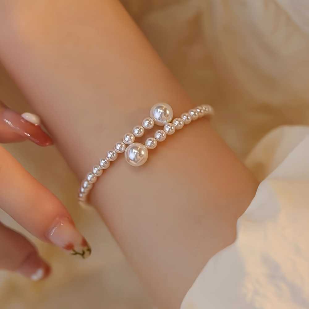 Woman's Elegant White Pearl Beaded Cuff Bracelet for Style